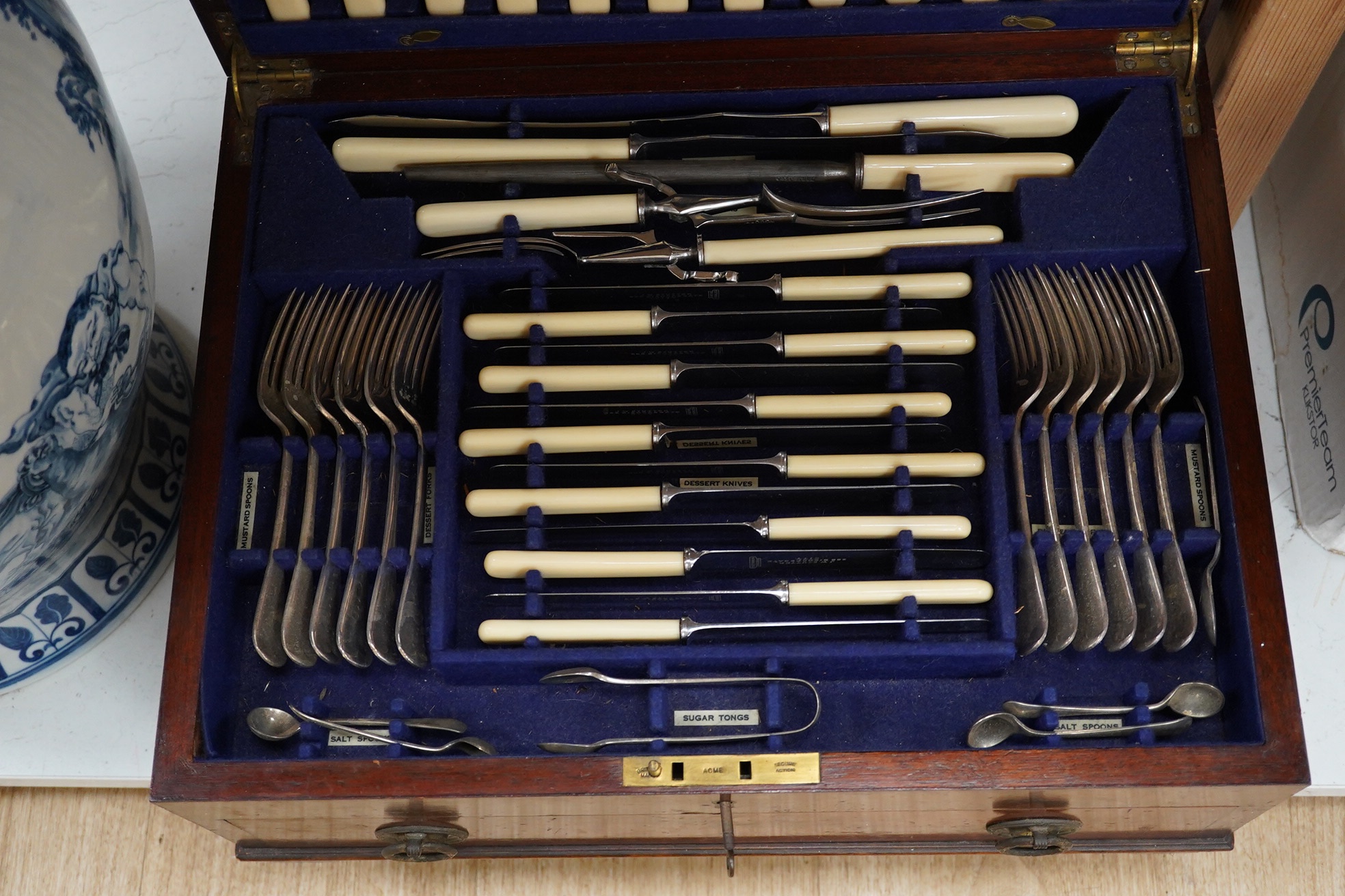 A mahogany extensive canteen of plated cutlery, 45cm x 36cm. Condition - fair